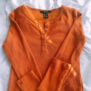 Toned Orange Button Top Ribbed